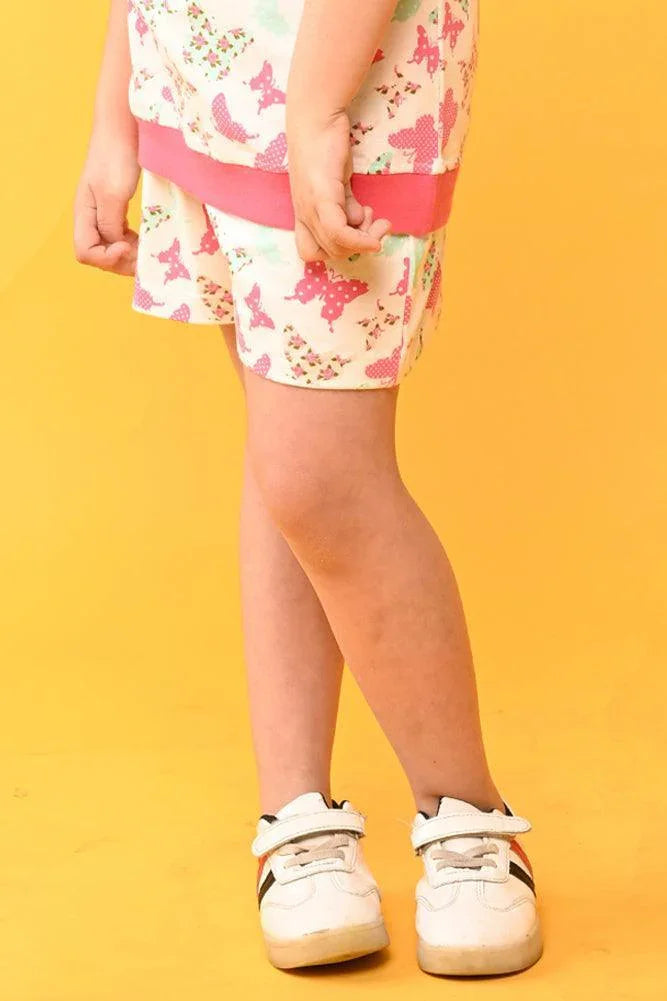 BUTTERFLY PRINT GIRLS SHORTS - WHITE