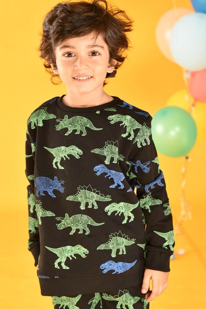 DINOSAUR BOYS BLACK SWEATSHIRT (FLEECE)