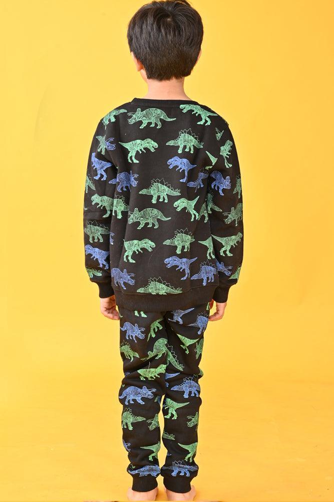 DINOSAUR BLACK FLEECE SWEATSHIRT JOGGER SET - BLACK