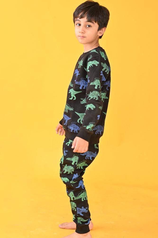 DINOSAUR BLACK FLEECE SWEATSHIRT JOGGER SET - BLACK