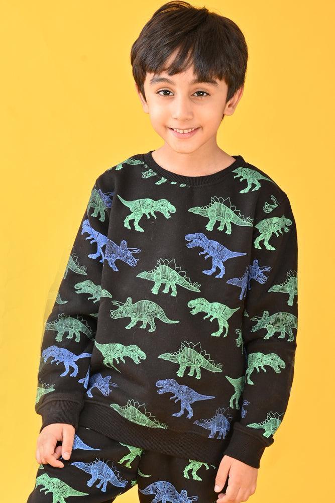 DINOSAUR BLACK FLEECE SWEATSHIRT JOGGER SET - BLACK