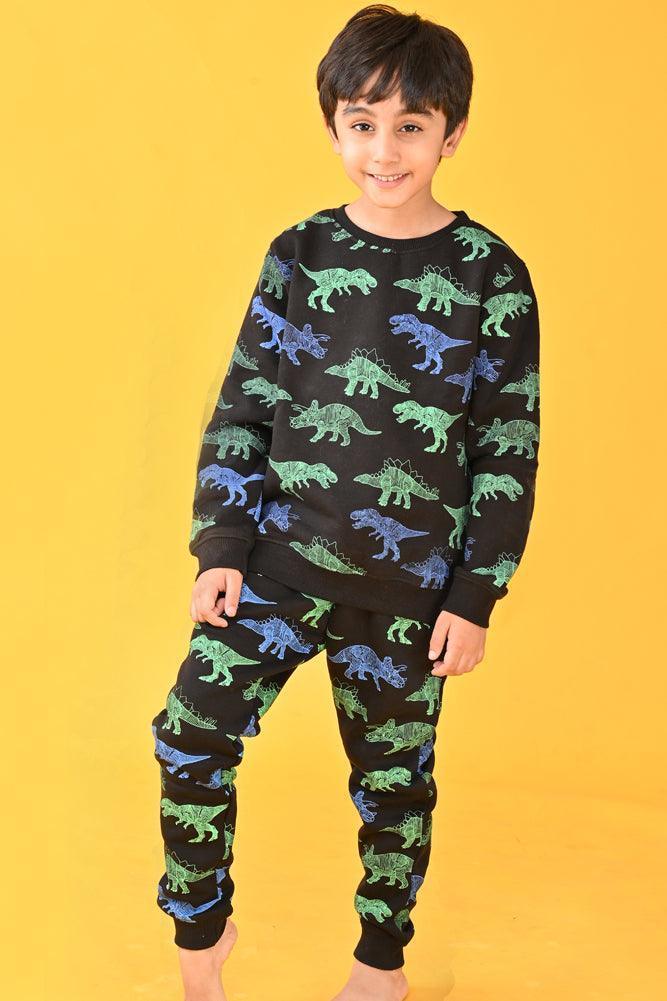 DINOSAUR BLACK FLEECE SWEATSHIRT JOGGER SET - BLACK