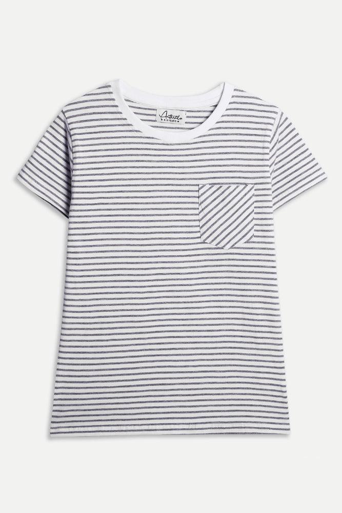 GREY STRIPE BOYS T-SHIRT - WHITE
