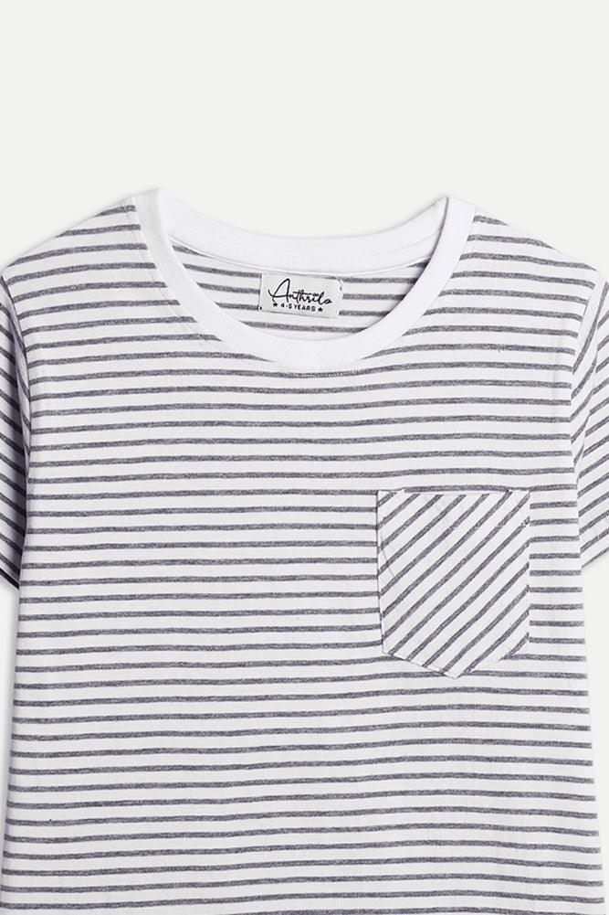 GREY STRIPE BOYS T-SHIRT - WHITE