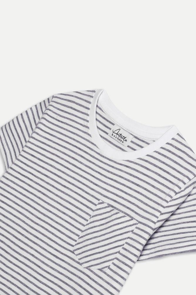 GREY STRIPE BOYS T-SHIRT - WHITE