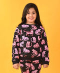 FUNNY CATS GIIRLS FLEECE SWEATSHIRT - BLACK