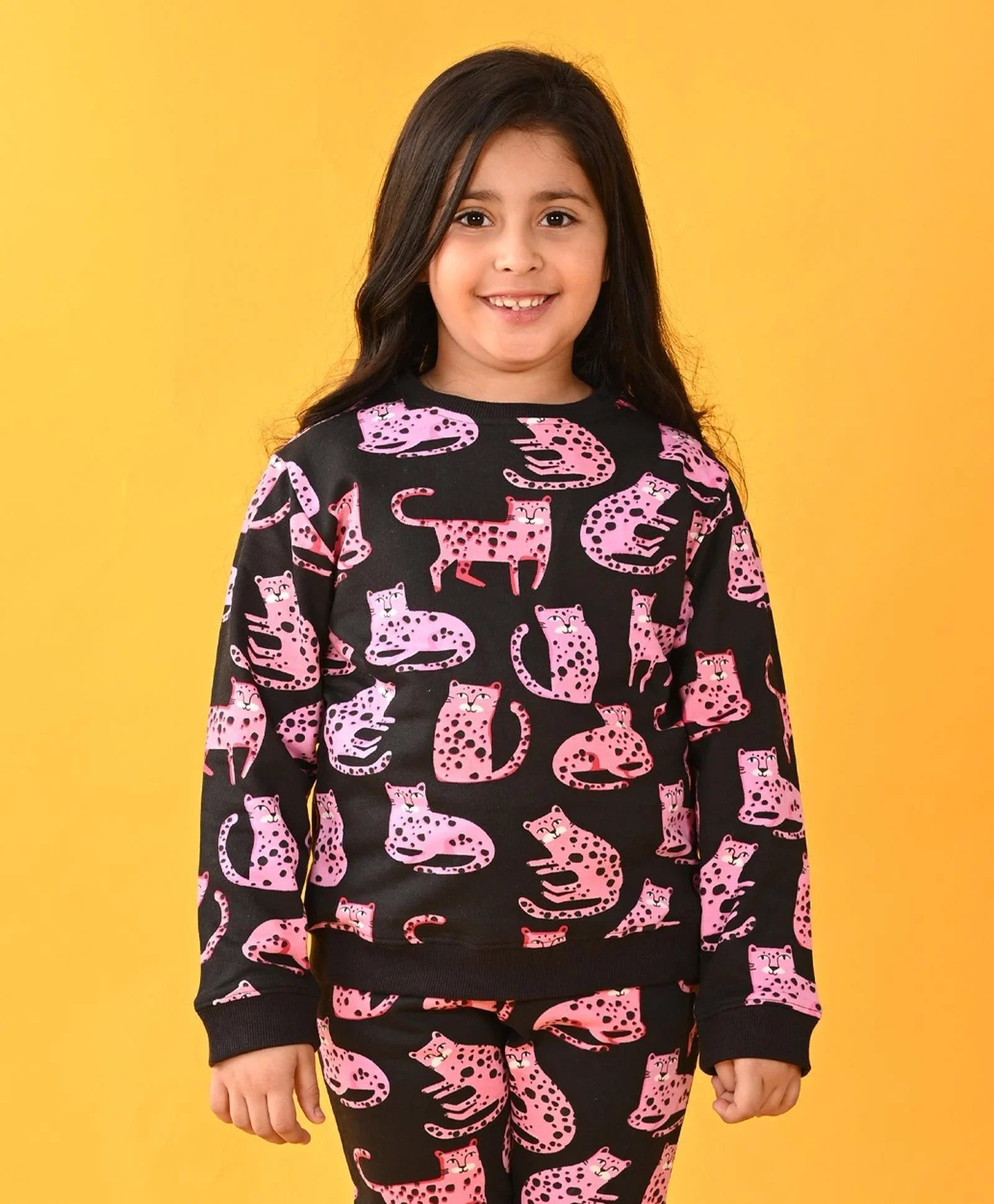 FUNNY CATS GIIRLS FLEECE SWEATSHIRT - BLACK